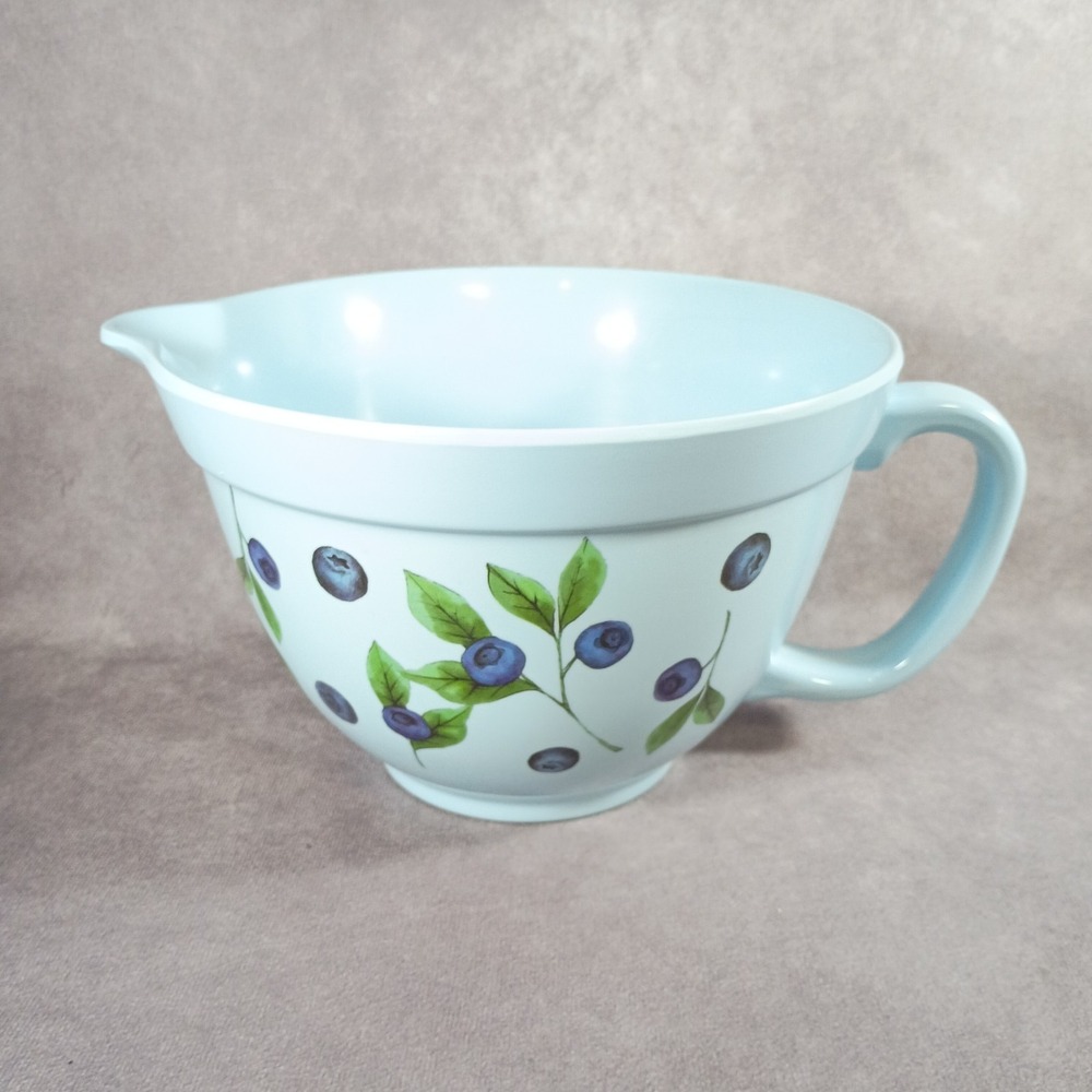 Stonewall Kitchen Melamine Batter Bowl Blue Blueberry Pattern Pour Spout Handle